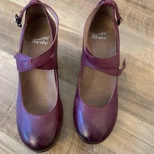 Dansko Stacked Heel Mary Jane With Cross Straps